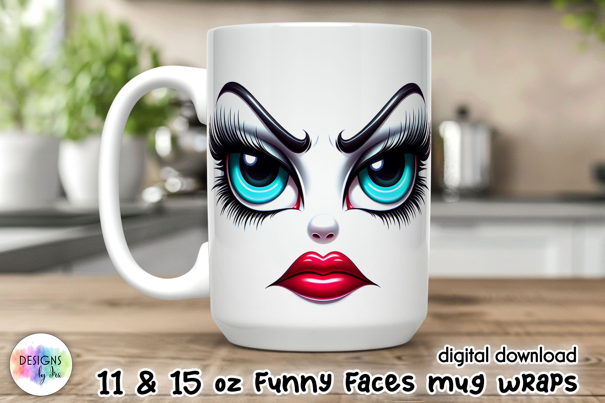3D Funny Face Mug Wraps Bundle, Sarcastic Coffee Mug Wraps