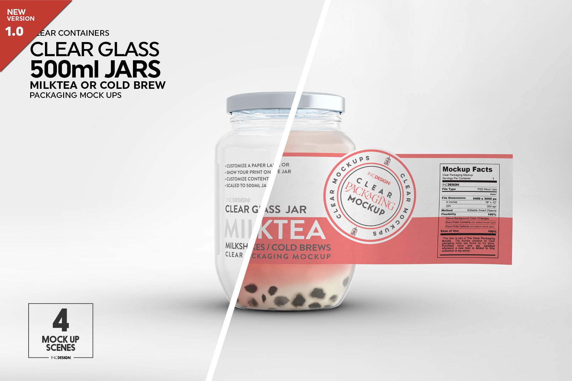 Download Clear Glass Milktea Cold Brew Jar Packaging Mockup 924768 Branding Design Bundles