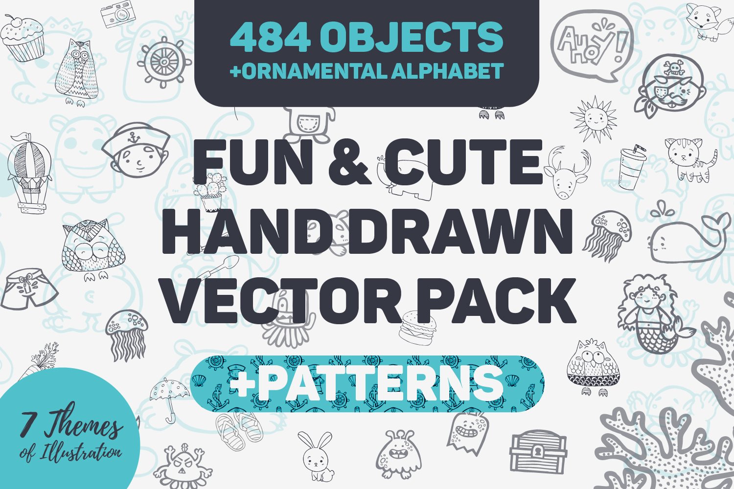 Fun & Cute Hand Drawn Vector Pack +Patterns example image 1