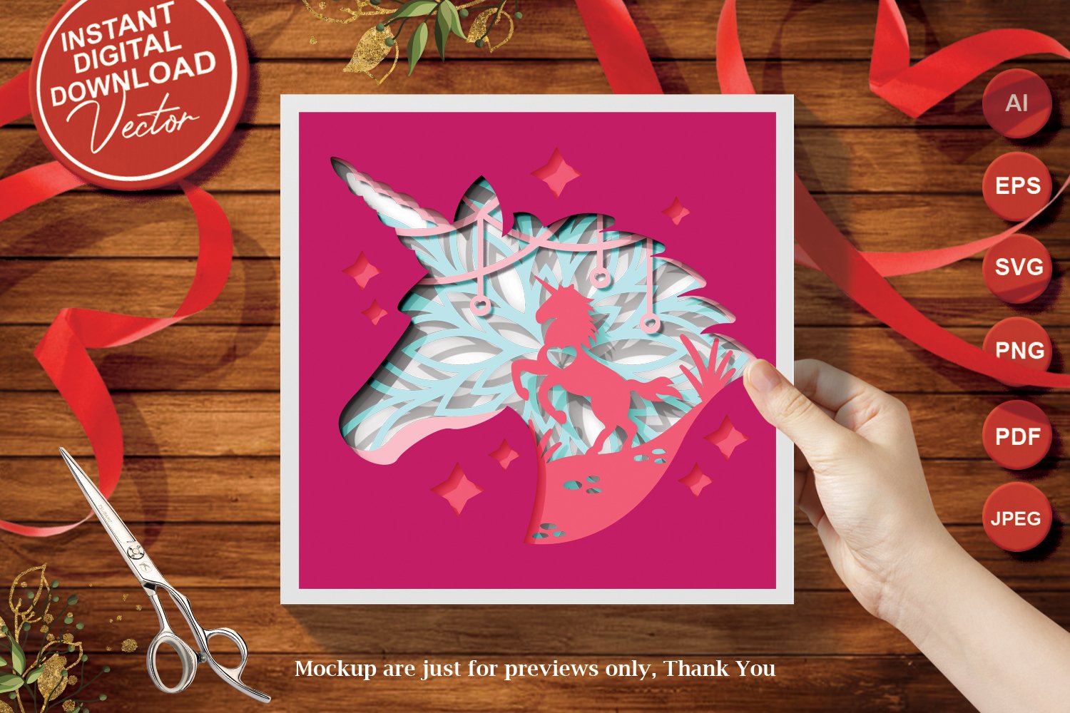 unicorn 3d papercut layered shadowbox template paper cut