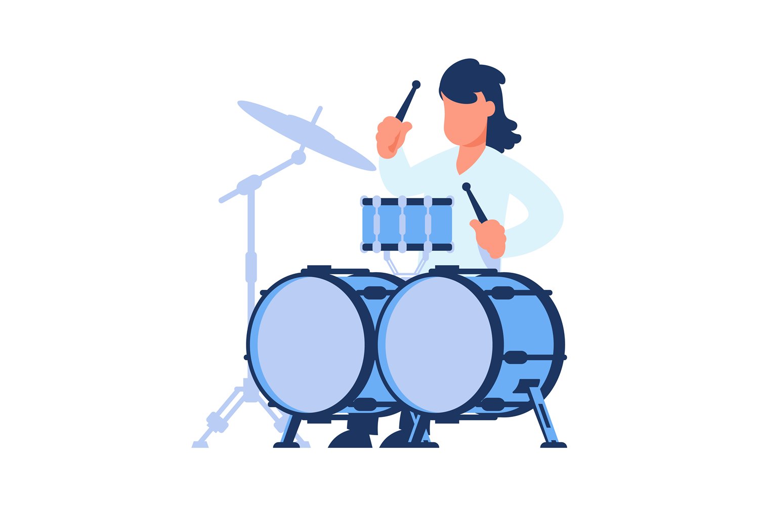 Drummer. Man playing drums. Rock music player, jazz band art
