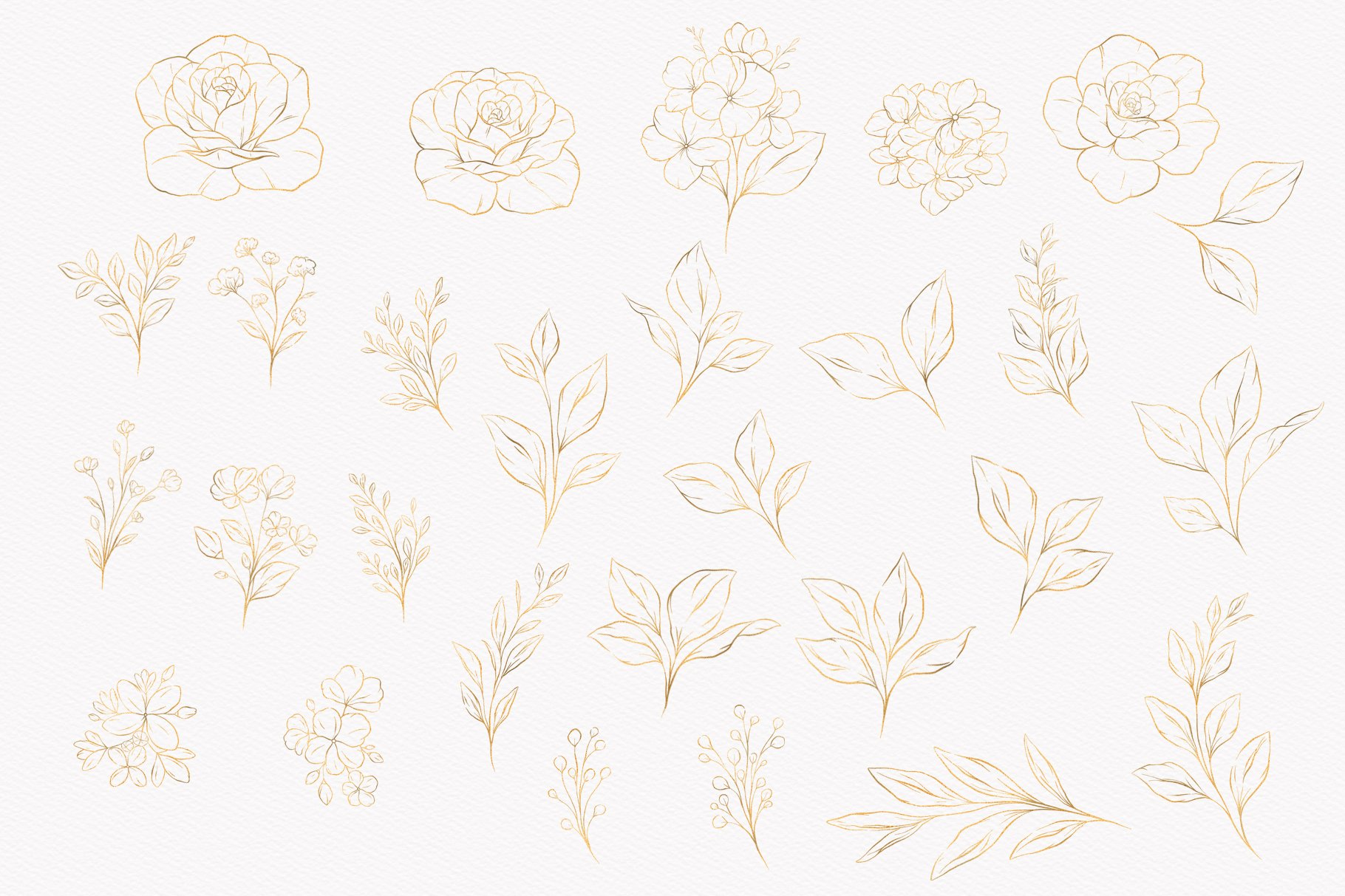 Watercolor Flowers Soft & Gold Clipart Bundle (563261) | Illustrations