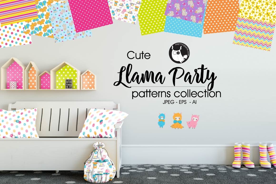 LLAMA-PARTY, digital papers (43141) | Patterns | Design Bundles