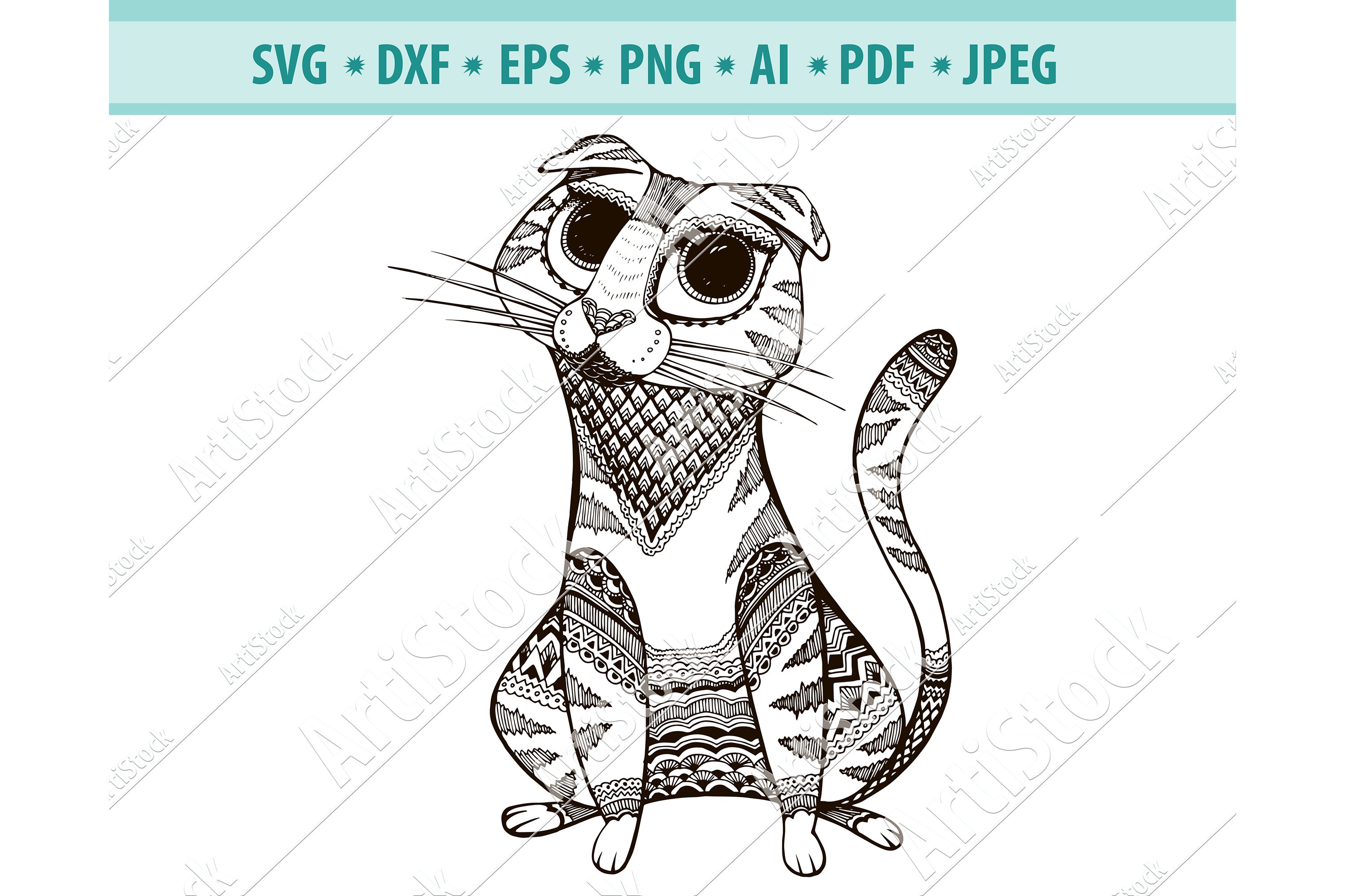 Zentangle Cat SVG, Mandala Cat SVG, Wild Cat Dxf, Png, Eps (419378
