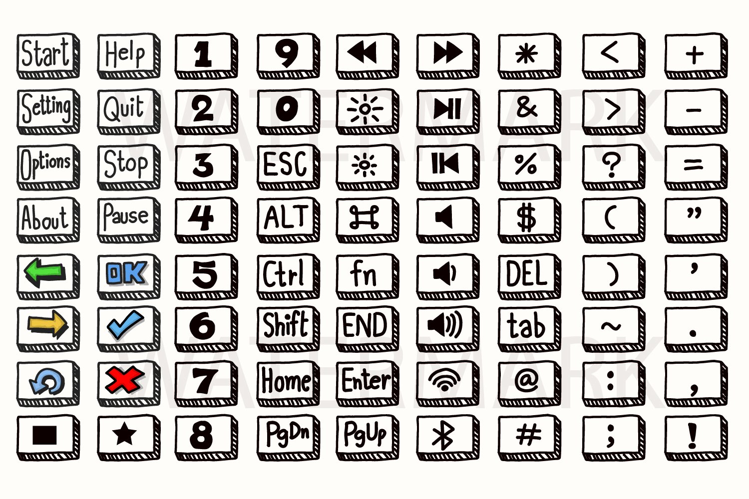 72 Keyboard cute button JPG PNG SVG eps Hand Drawing Image