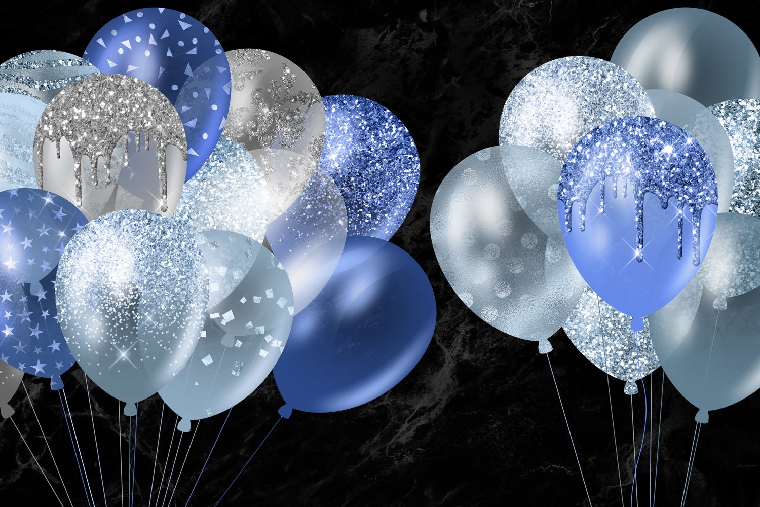 Blue Glitter Balloons Clipart (419255) Patterns Design Bundles