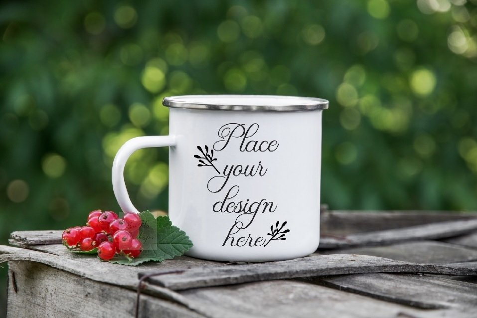 Enameled mockup Camping tin mug mock up campfire template