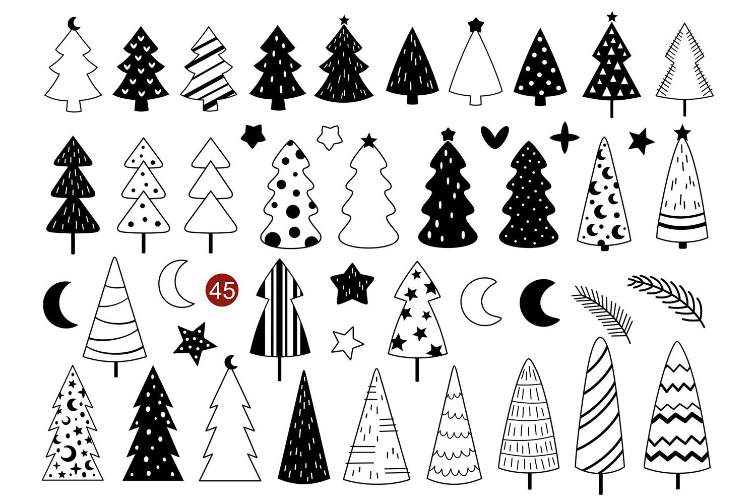 Christmas tree clipart, Black christmas trees svg, New year, image size:1500x1000