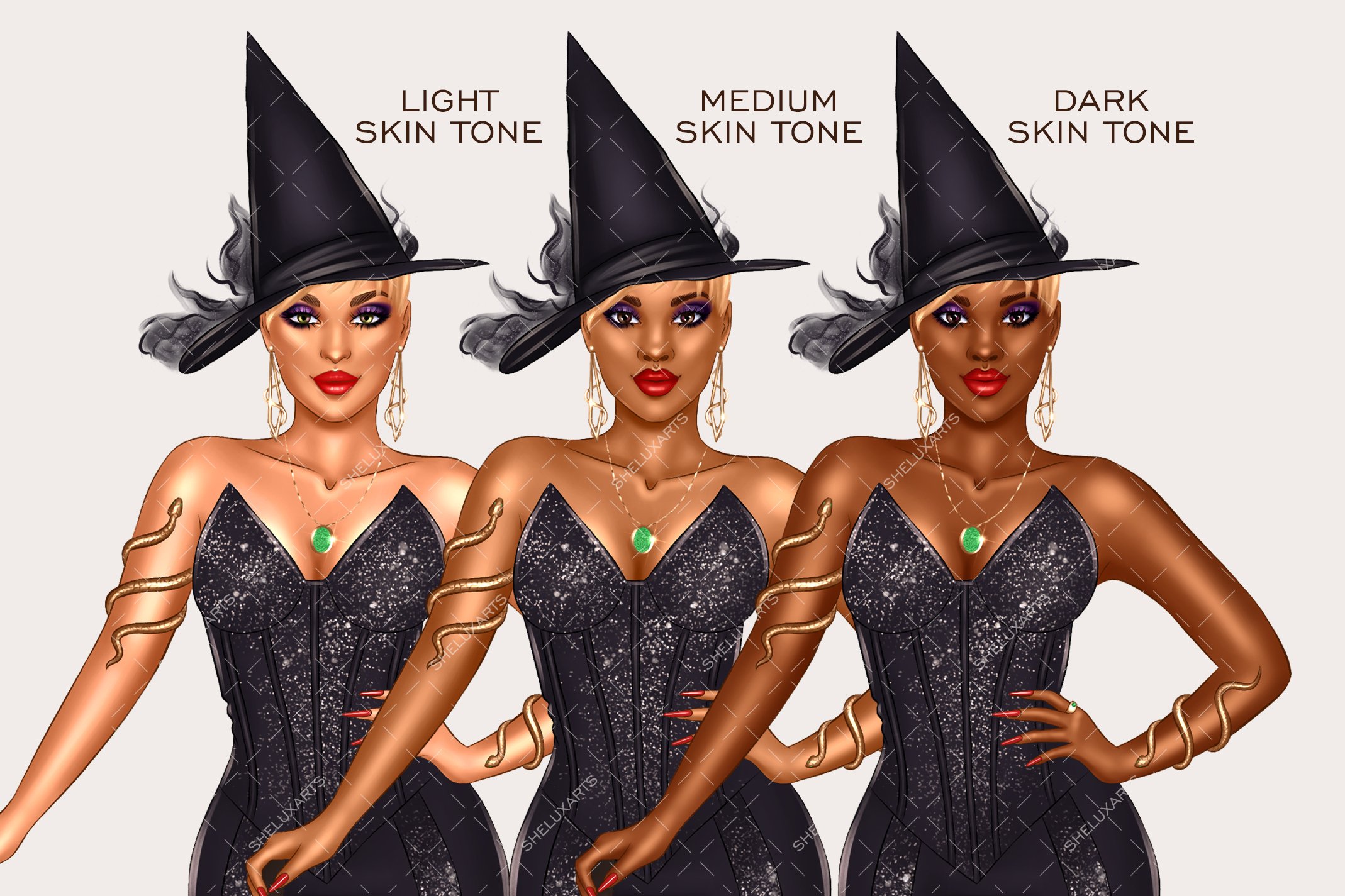 Unique hand drawn HALLOWEEN GIRL cliparts 53 PNG files