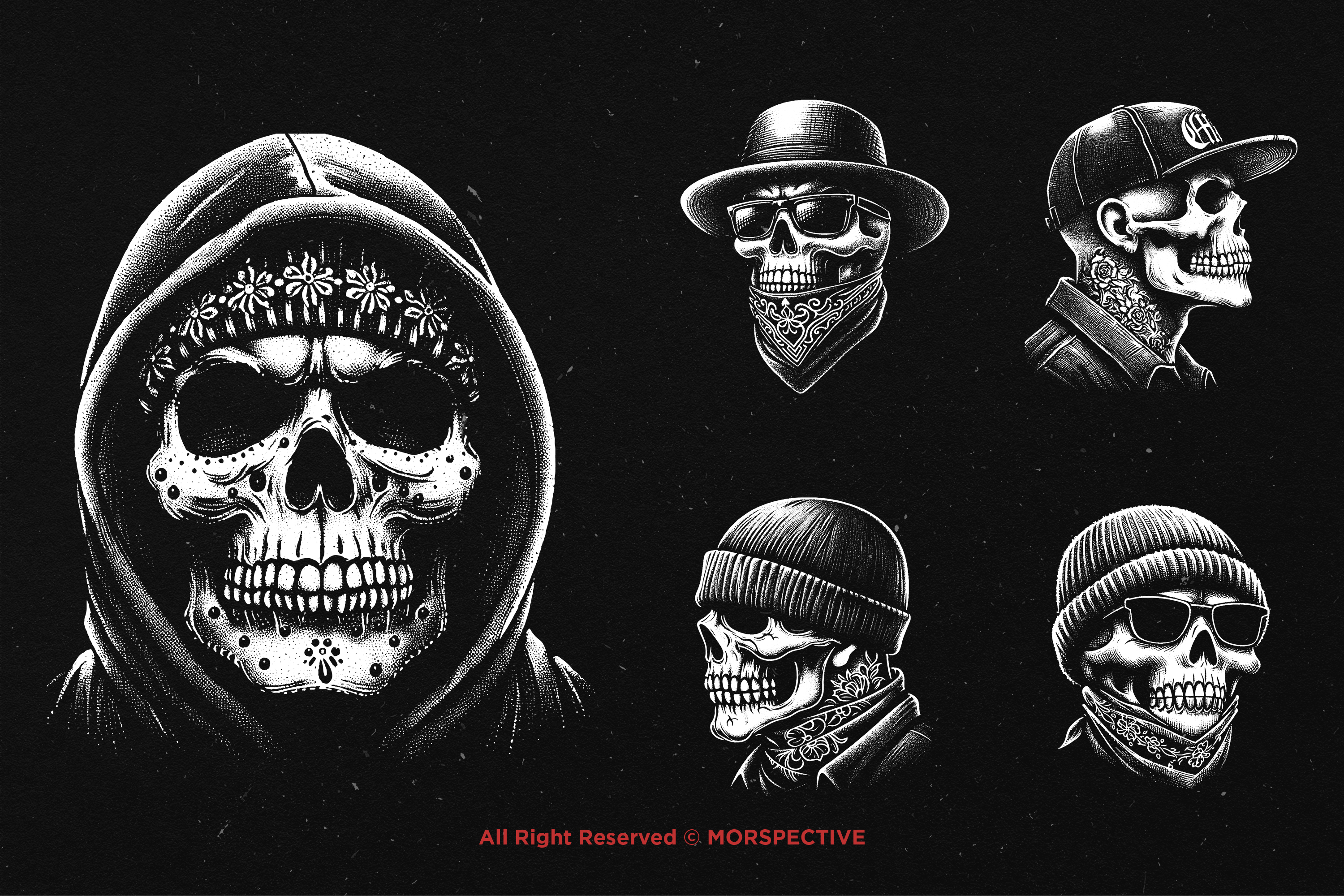 10 Bundle Dark Art Cholo Gangster Skull Mexicana Gangsta, image size:3000x2000