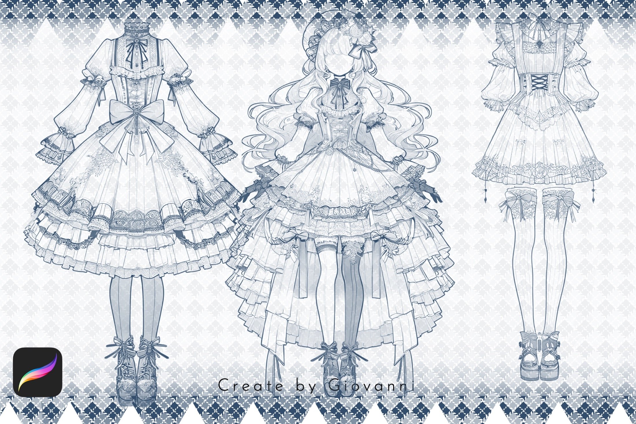 Procreate anime Dress Stamps, Anime Dress Brushes