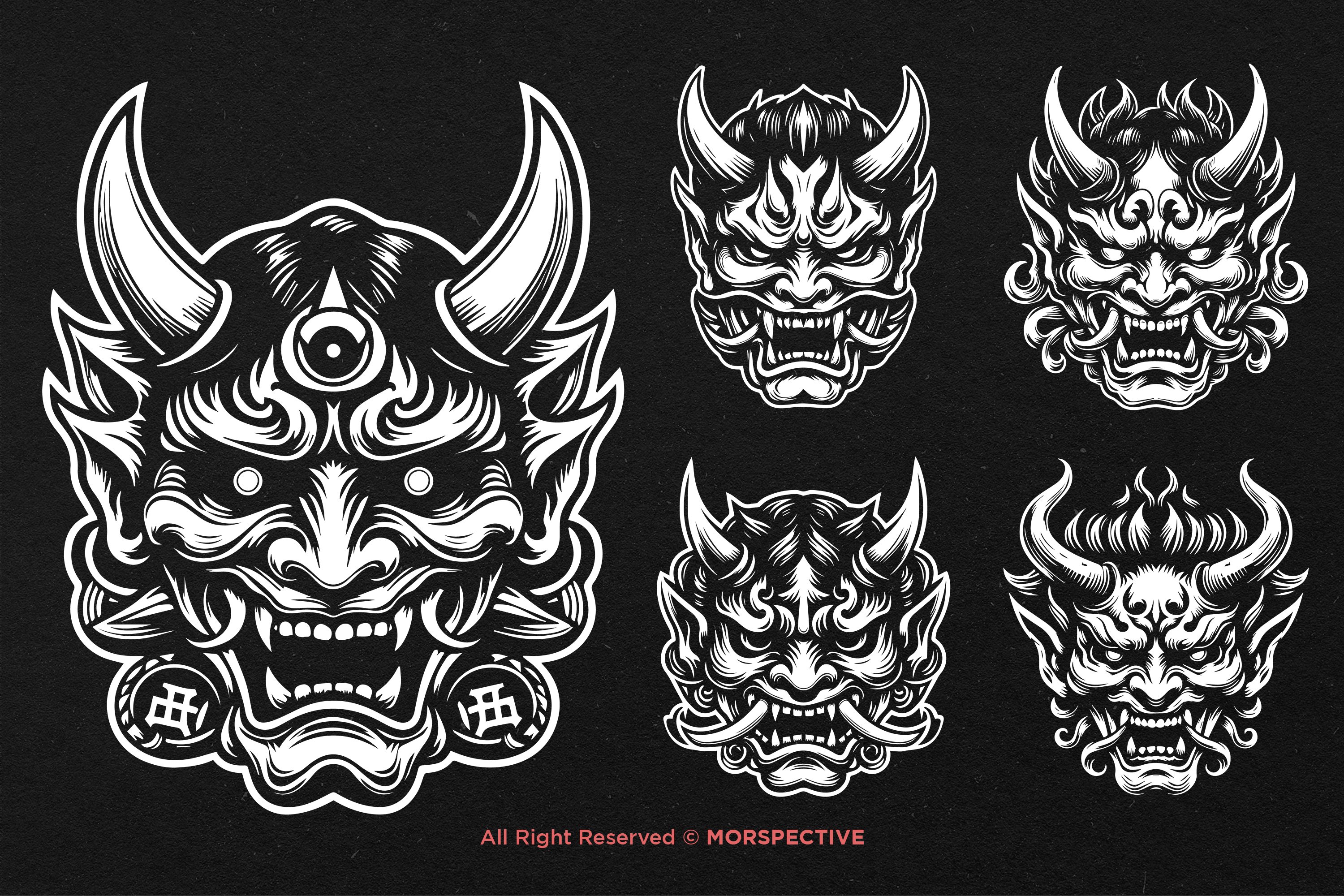 10 Bundle Dark Art Scary Japanese Hannya Mask Black White