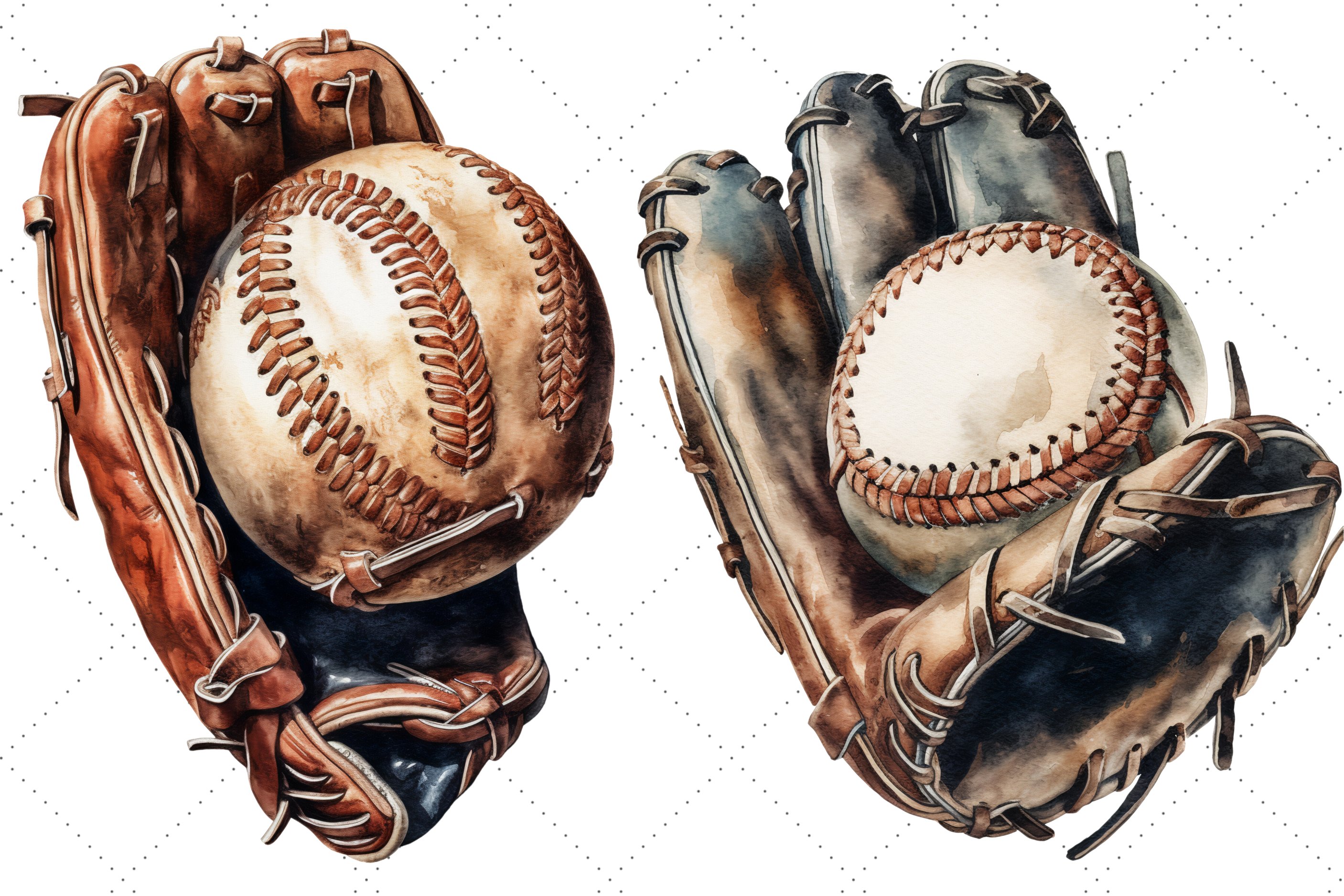Baseball Gloves Vintage Watercolor Clipart, image size:2813x1875