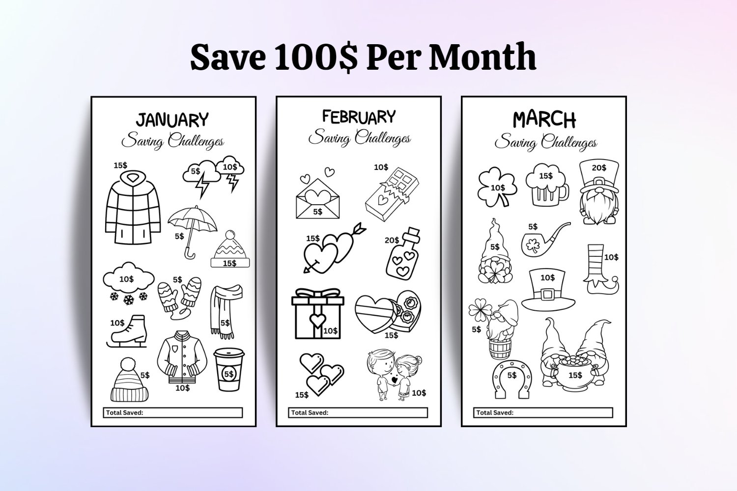 Saving challenge printable 100$ monthly A6 size challenges
