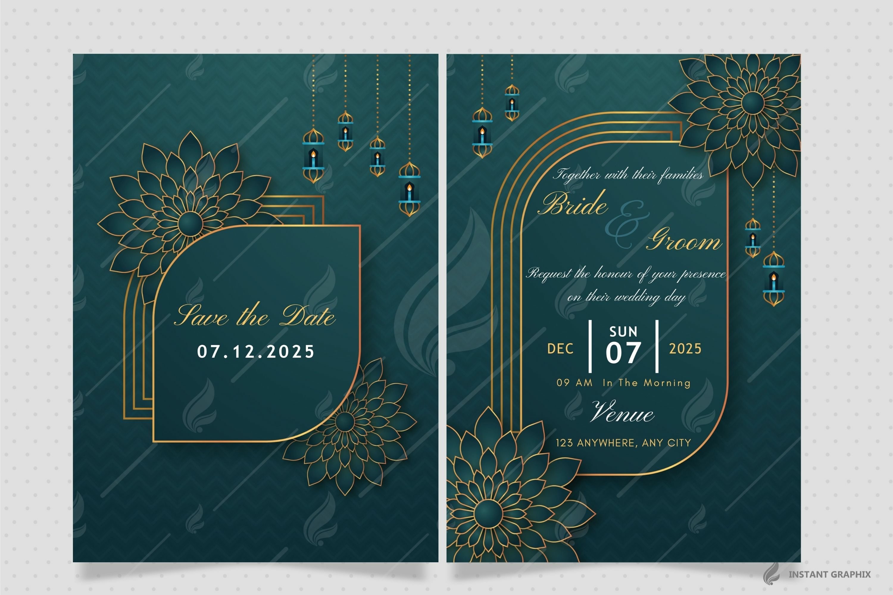Elegant Islamic Wedding Invitation Card Template, image size:3000x2000