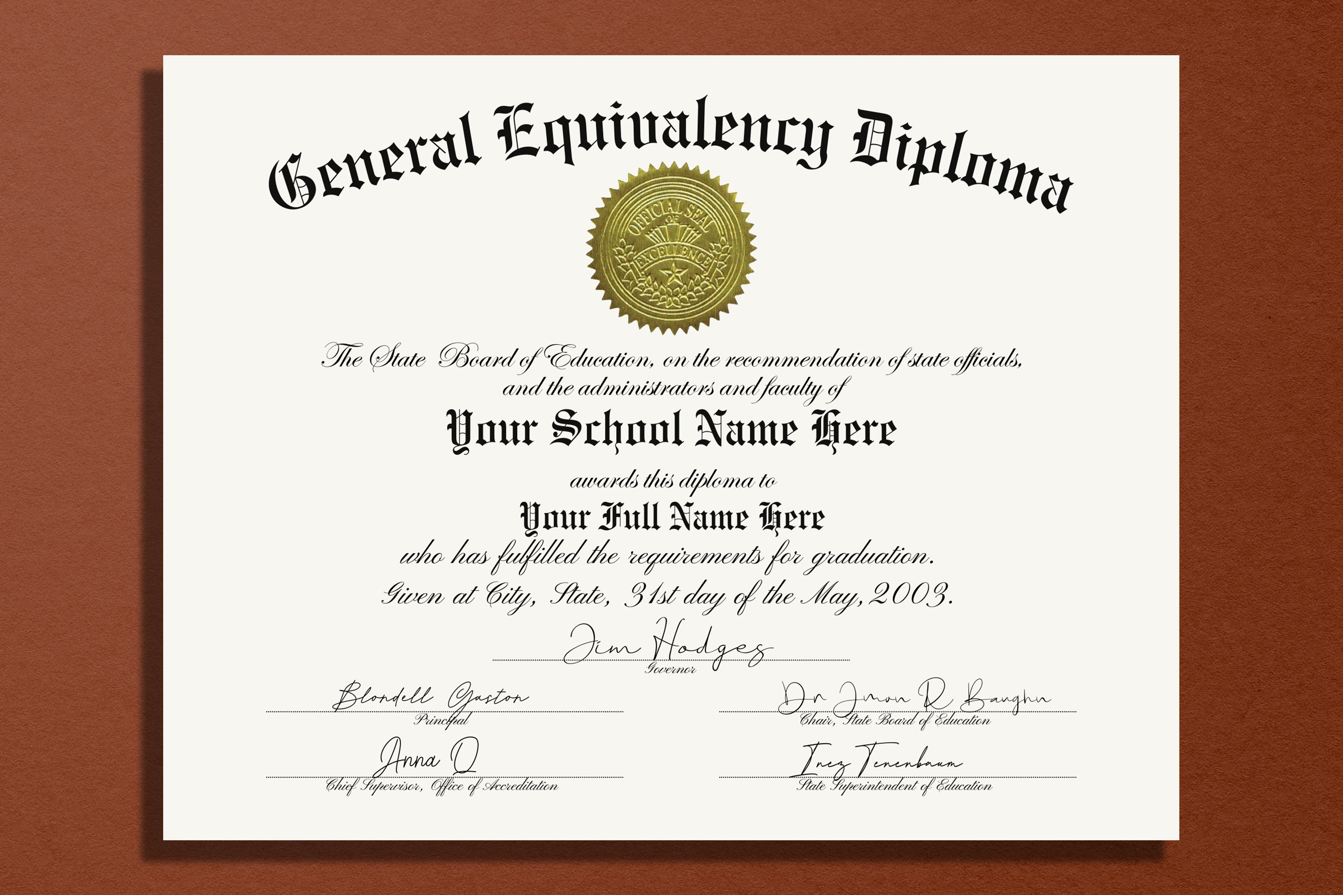 Plantilla De Diploma De Ged Con Sello
