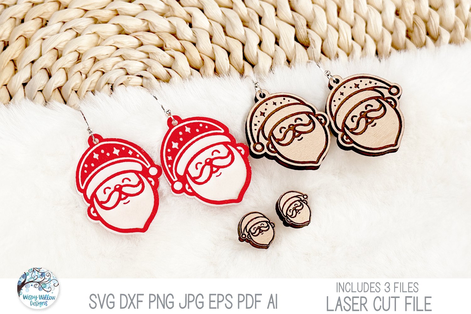 Santa Claus Christmas Earrings SVG File for Laser (4615377), image size:1500x1000