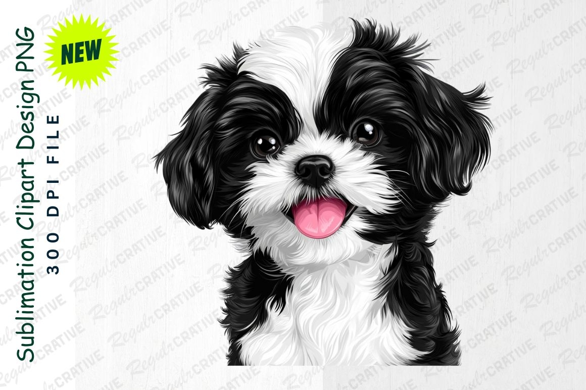 Een zwart-wit tekening van een puppy shih tzu hond | Premium AI