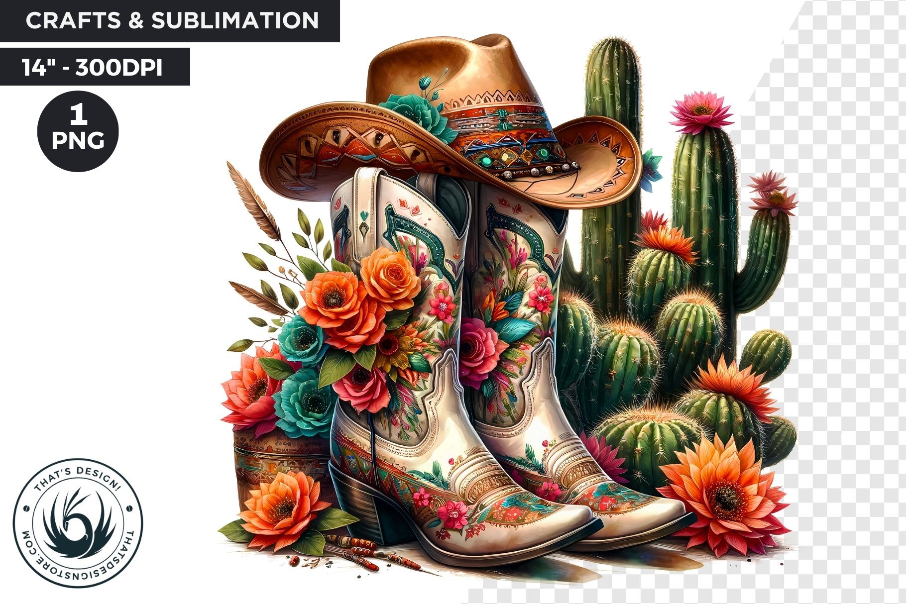 Cowgirl boots with flowers PNG clipart Set, Boho western