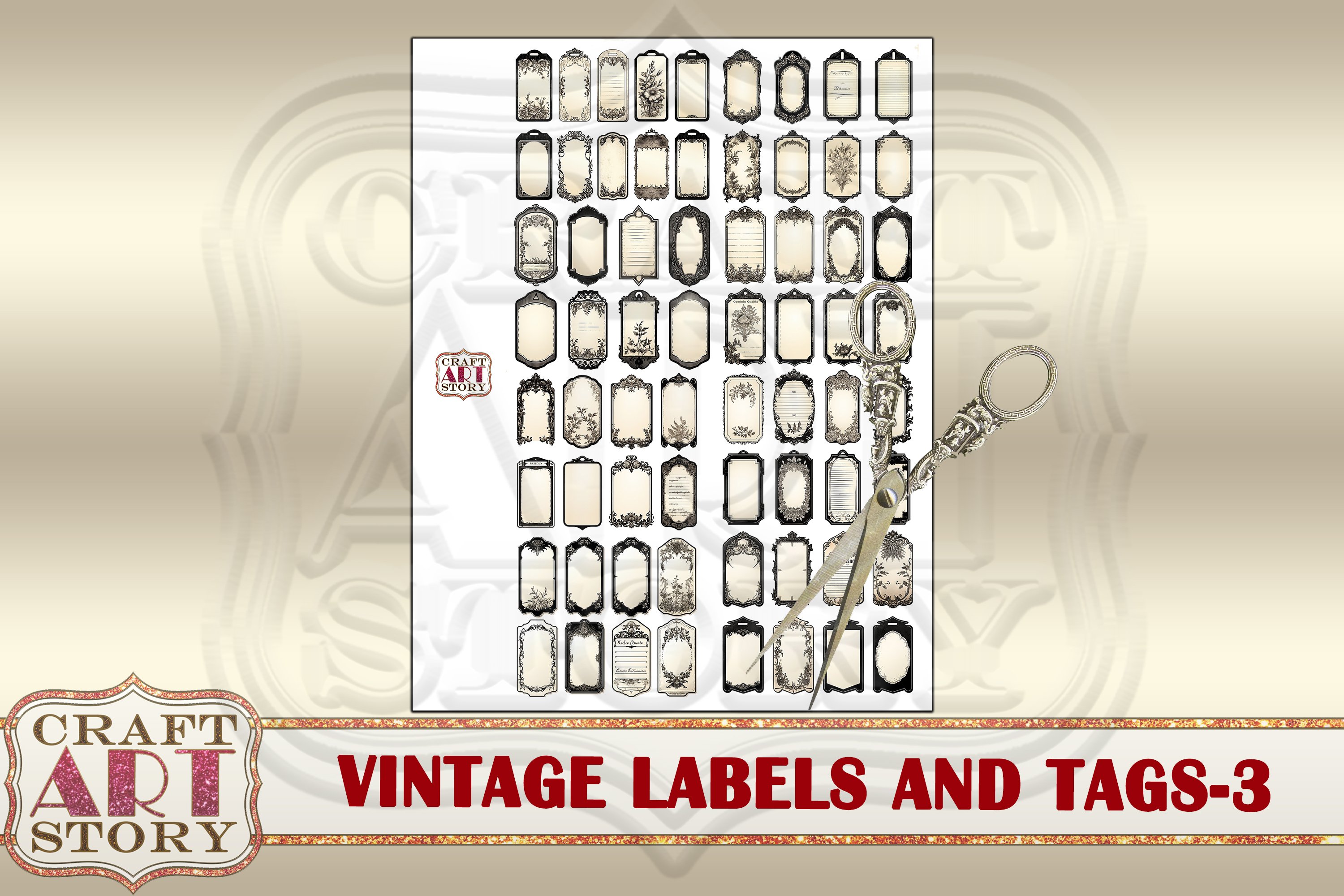 Vintage Labels Tags Blank set-3,printable Ephemera Label