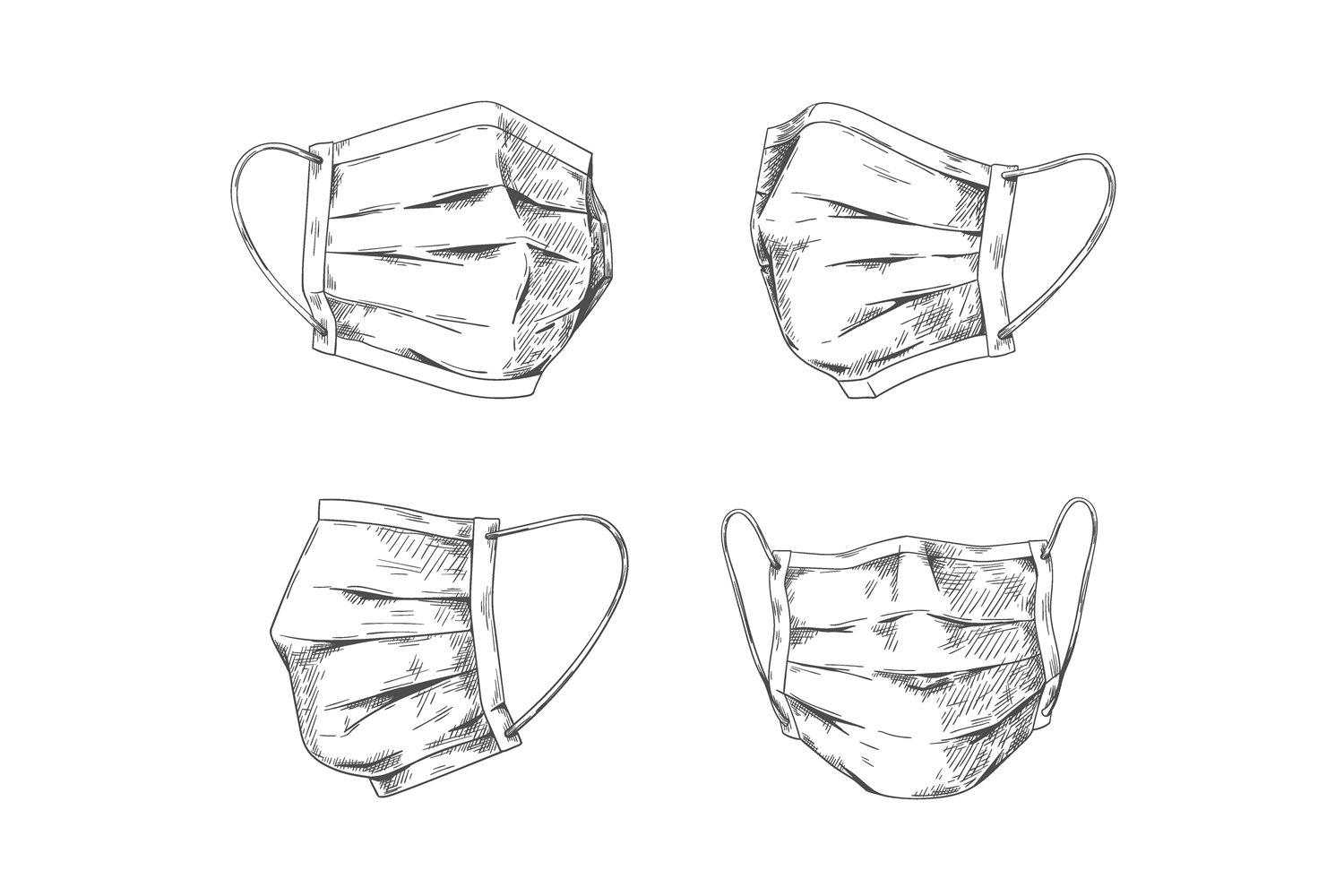 Breathing masks. Hand drawn medical face mask, flu pneumonia (1791590