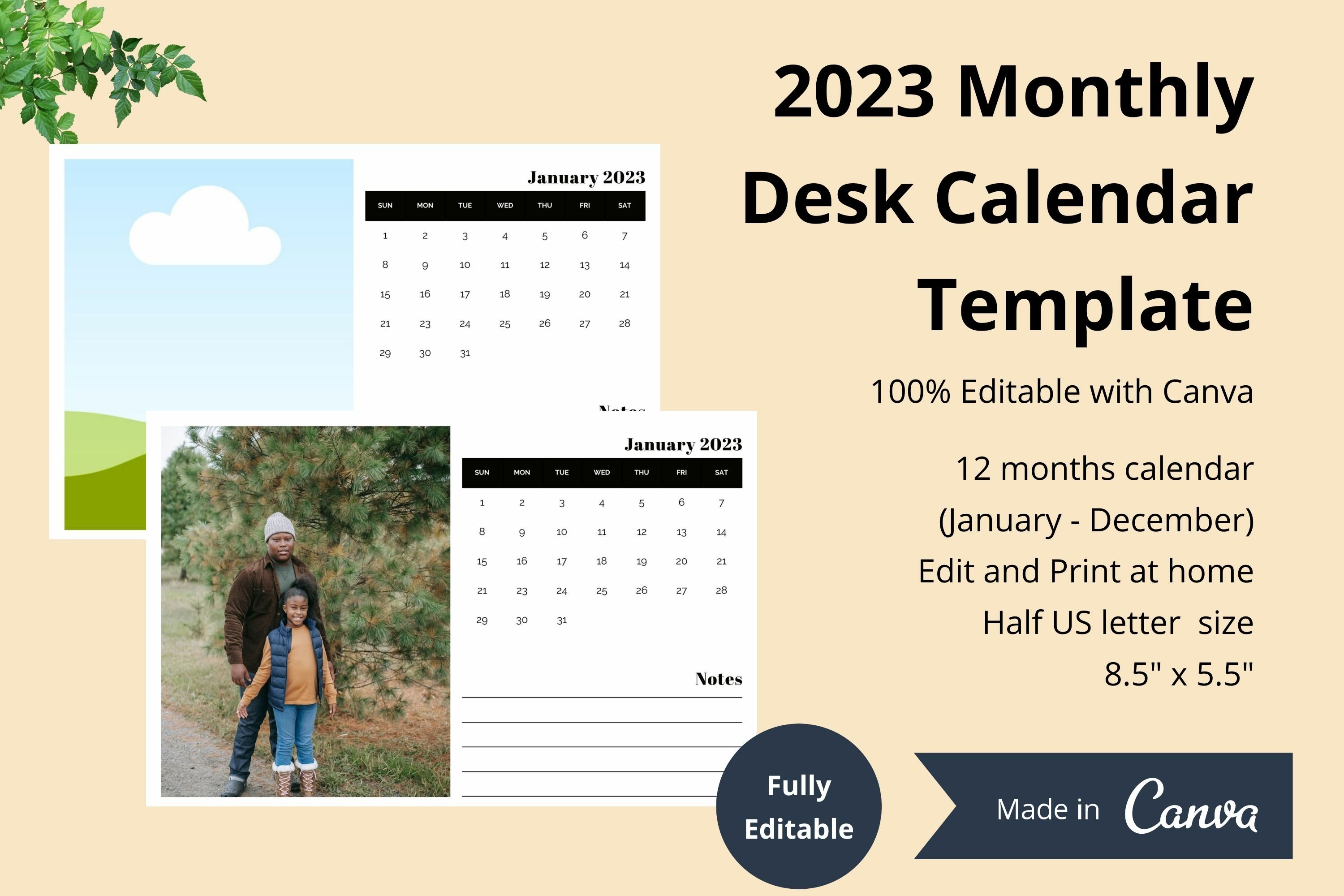 2023 monthly calendar template fully editable with Canva