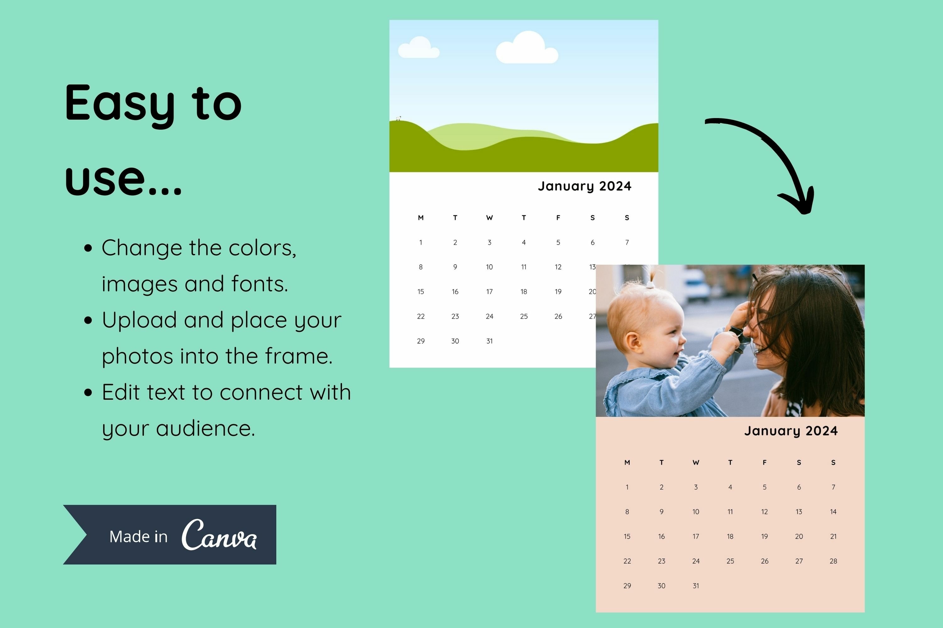 2024 canva calendar template - US Letter size - Mon & Sun