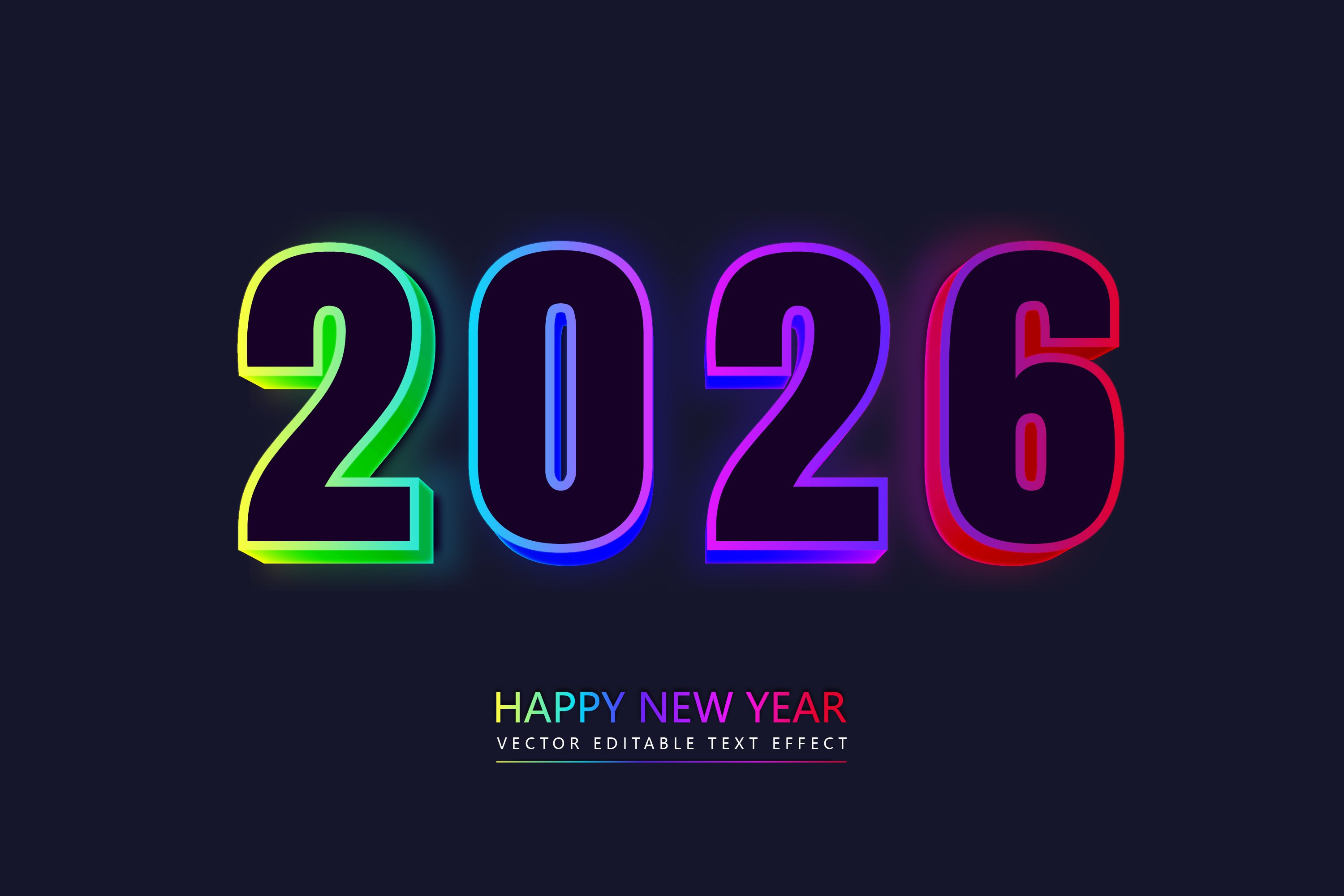 2026 happy new year 3d realistic isolated neon text effect.