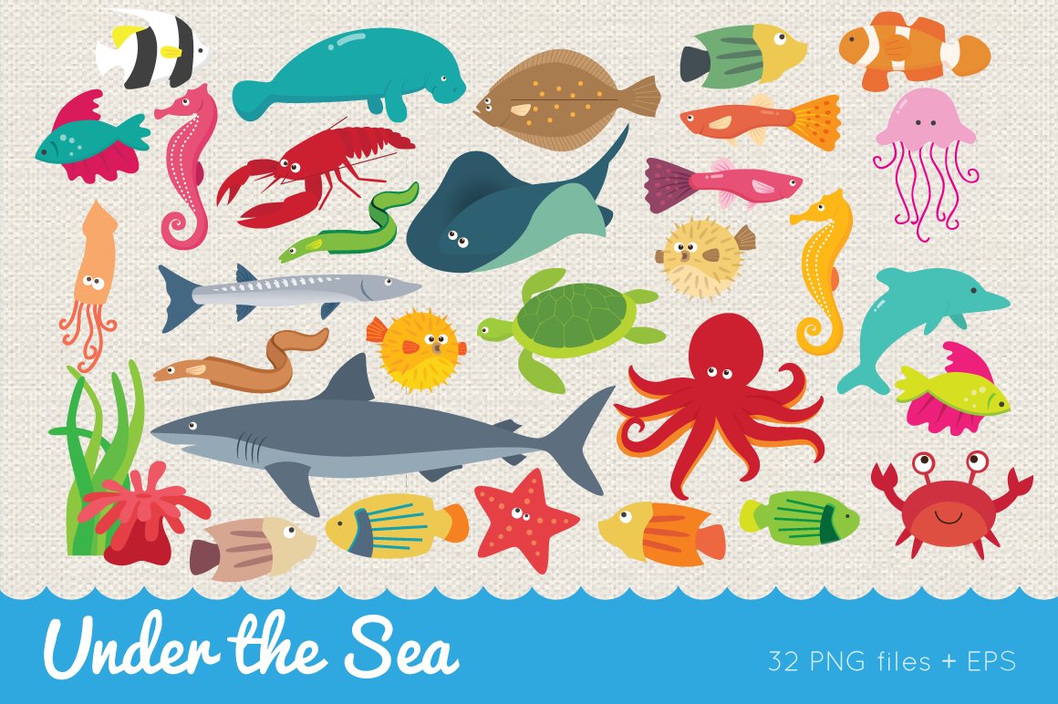 Under the Sea Clip Art Vector PNG, image size:1160x772