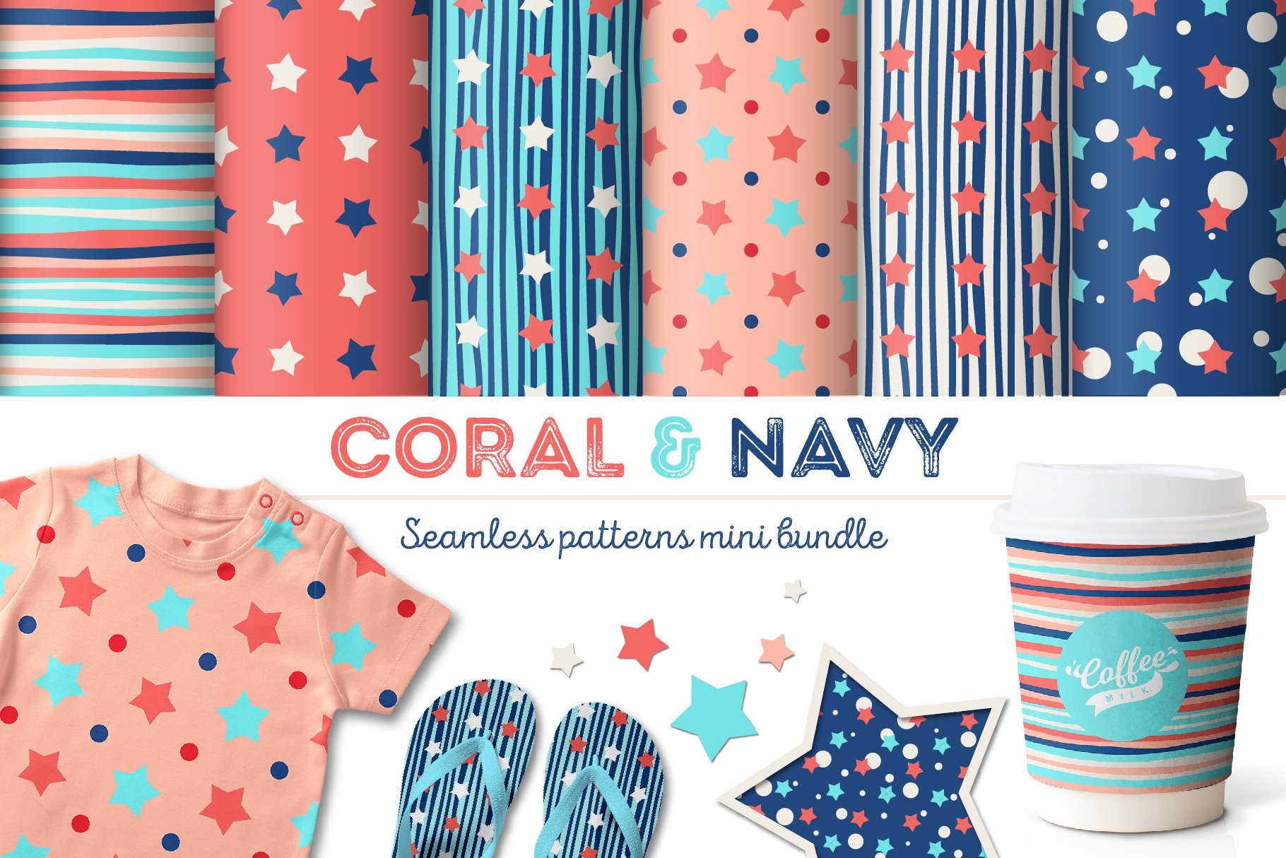 Coral &amp; Navy Seamless Patterns Mini Bundle (705582) | Patterns | Design ...