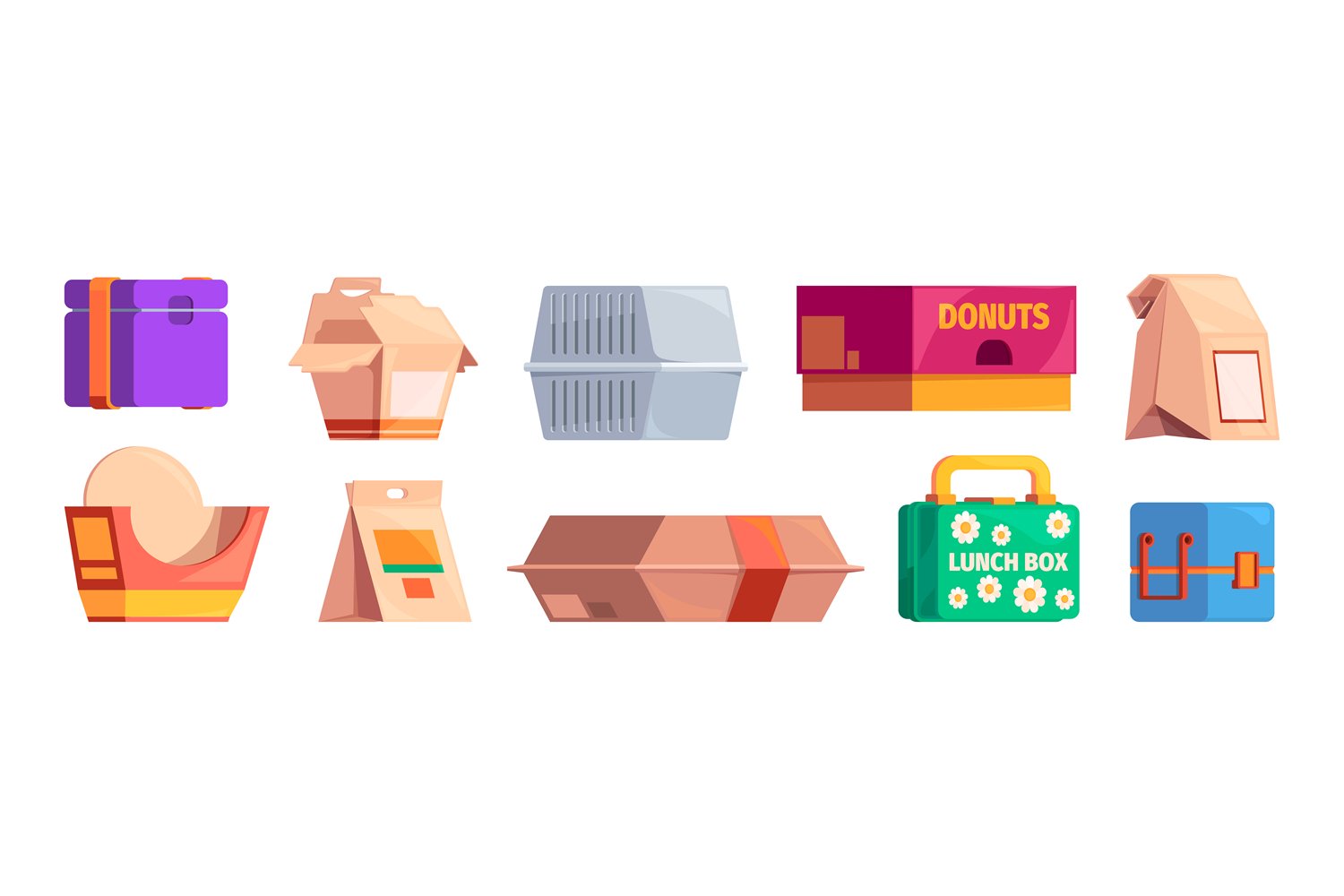 Lunch boxes. Food cardboard containers plastic packs fastfoo (1799203