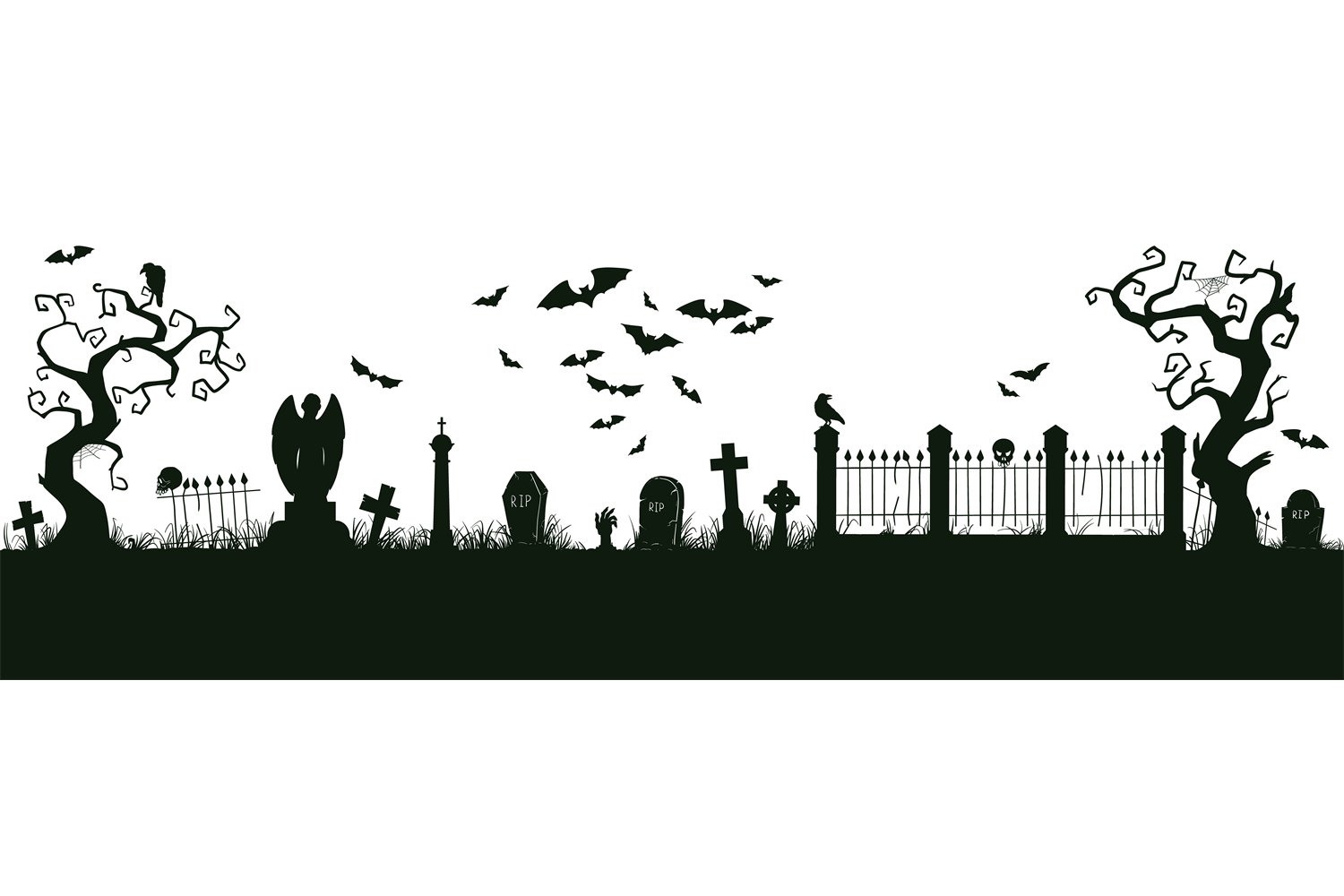 Halloween nightmare landscape. Cartoon spooky halloween ceme, image size:1500x1000
