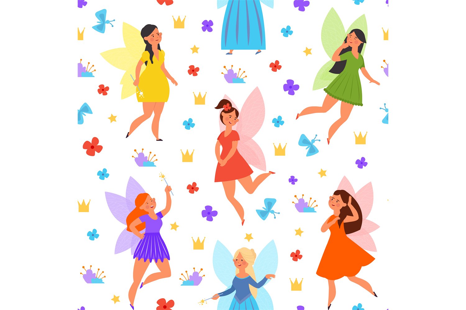 Magic fairy pattern. Cute fairies, princess flying on butter (1778179 ...