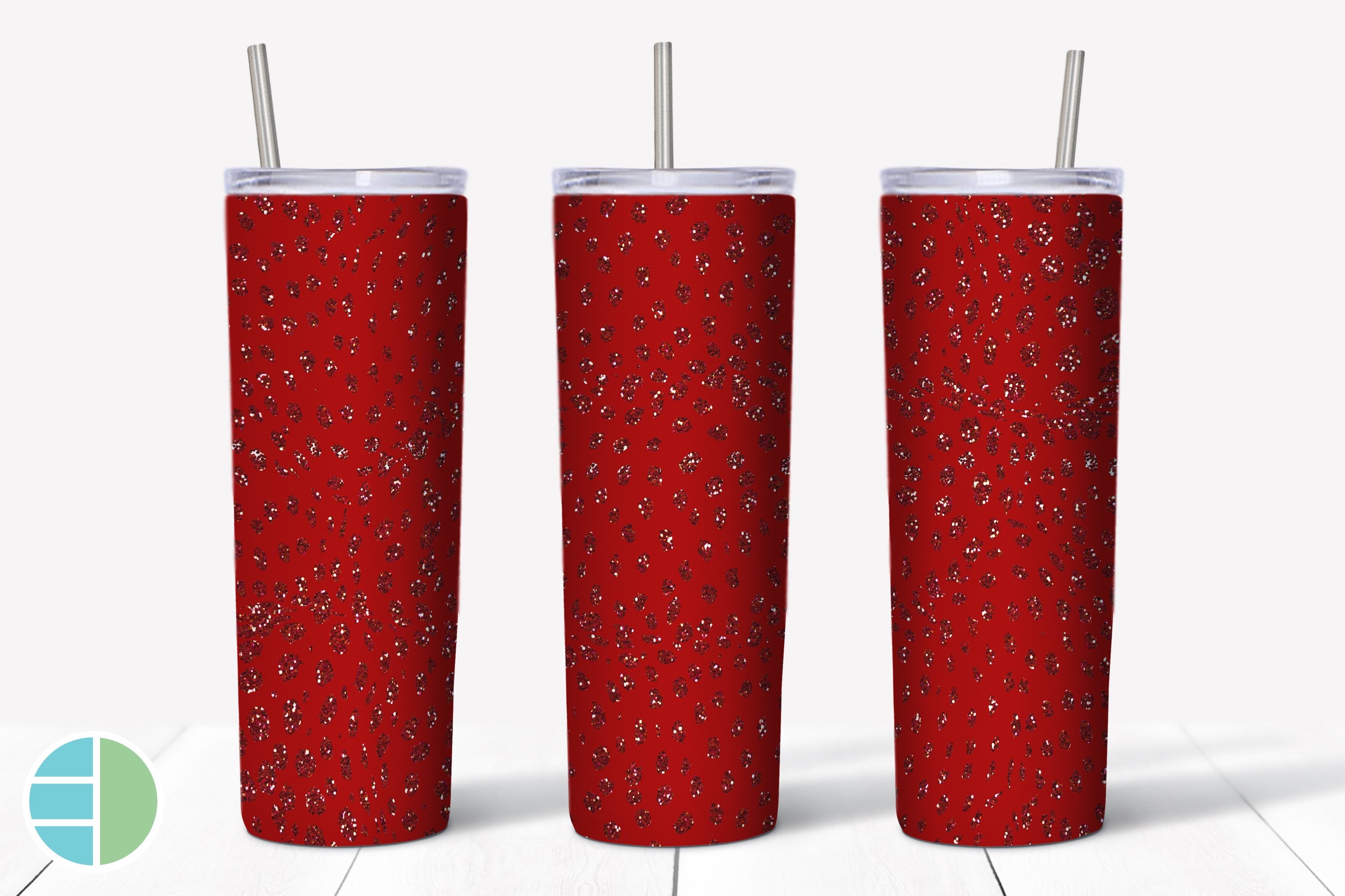 Skinny Tumbler Sublimation Red Animal Print Glitter (1160307
