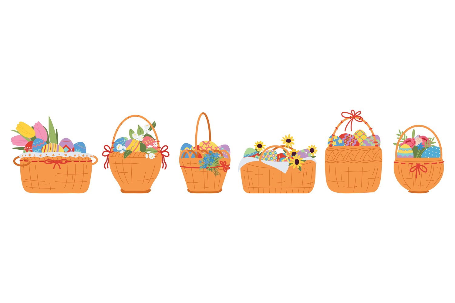 Easter eggs baskets. Color egg in basket with flower. Spring