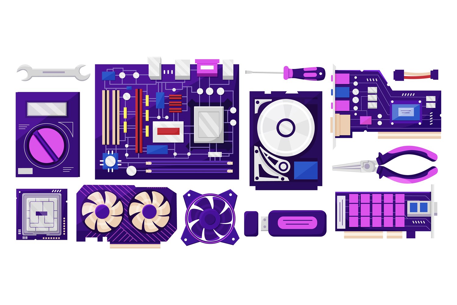 PC parts. Computer repair. Fix hard ram. Hardware bg. Flat l (2226565