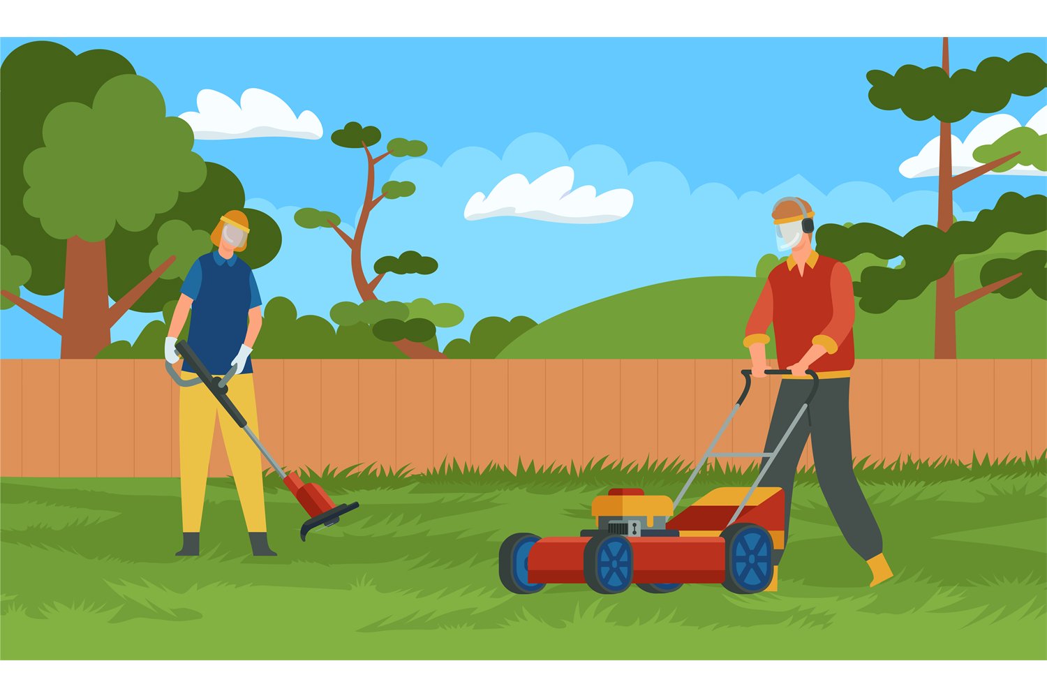 Professional lawn mowing and care Handymen with