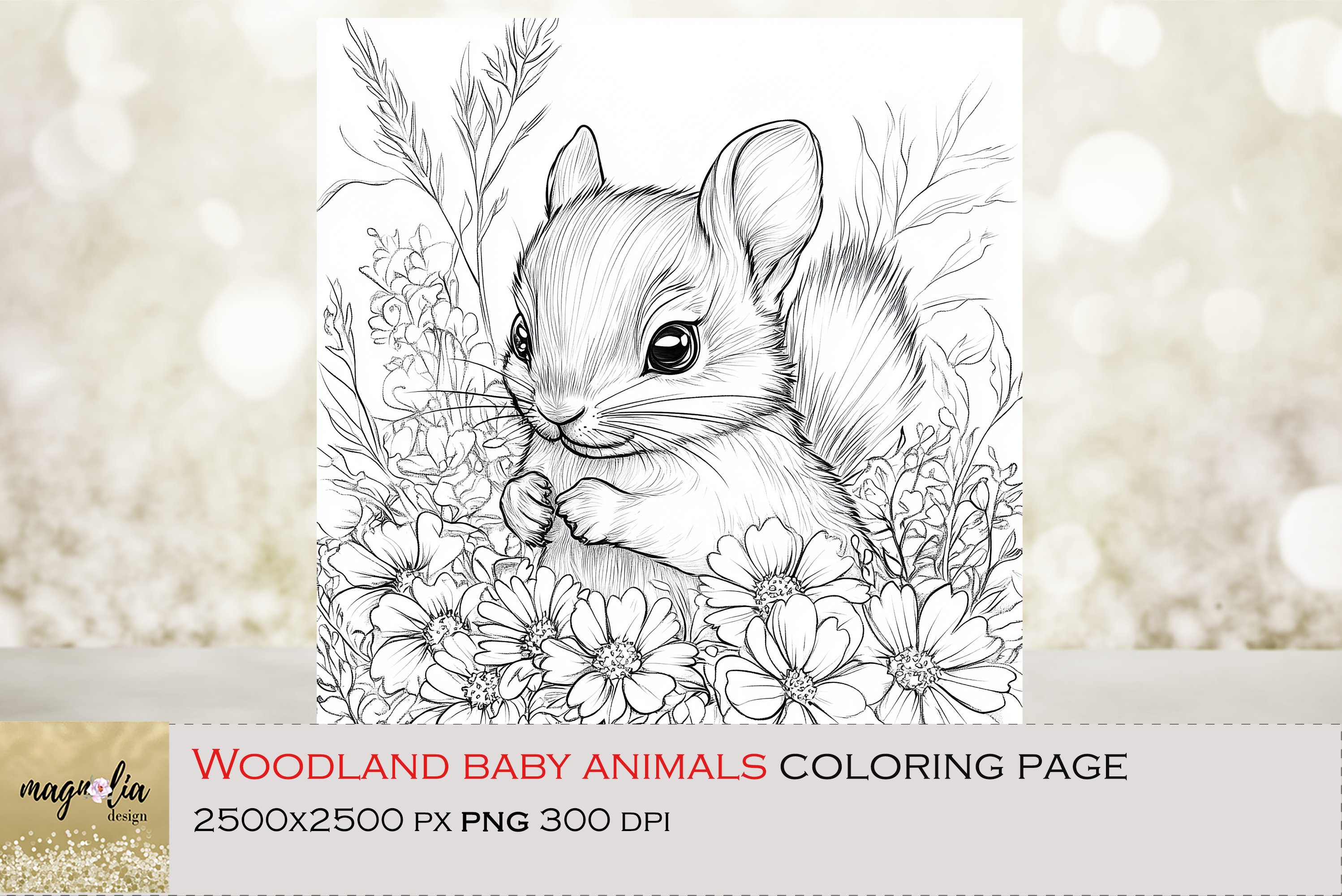 Woodland baby animal, chipmunk coloring page for kids png, image size:2996x2000