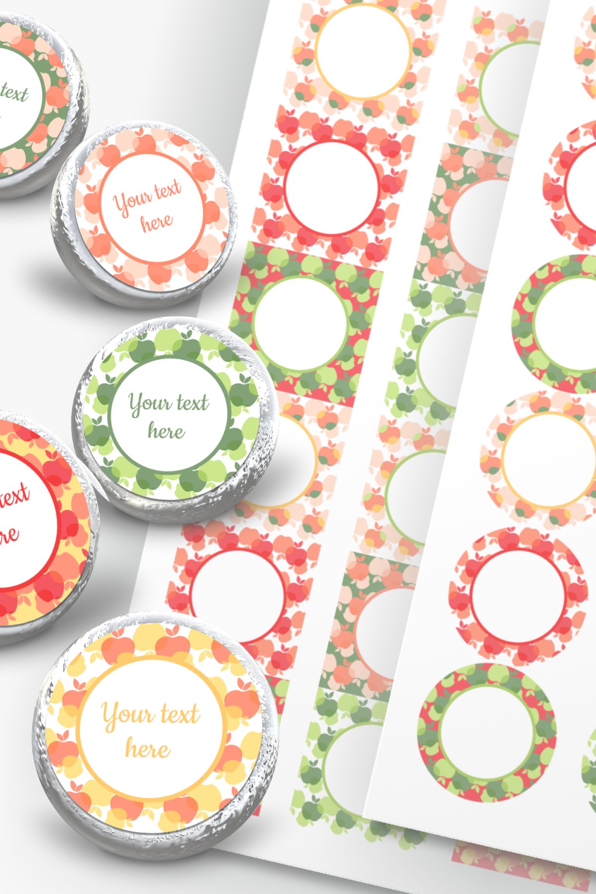 Small Round Labels with Apples 1.6 in for A4 and US Letter