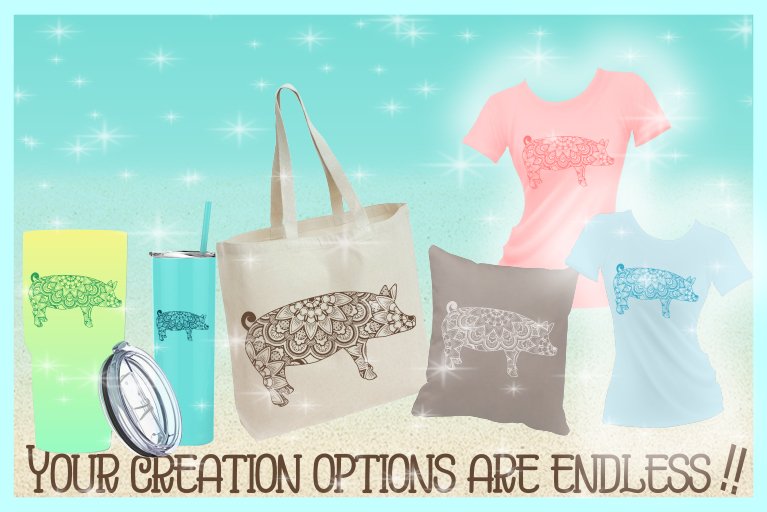 Pig Mandala Zentangle SVG DXF EPS PNG files for Cricut (120936) | SVGs