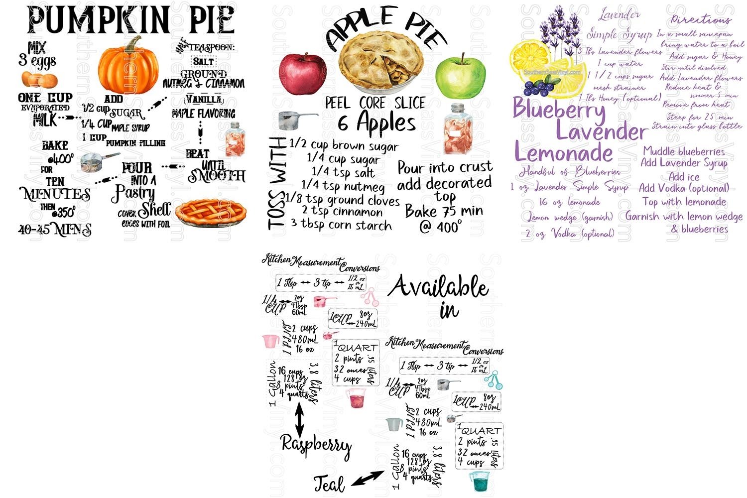 Kitchen Towel Recipe Designs Set of 6 Ready to Print Design (296049