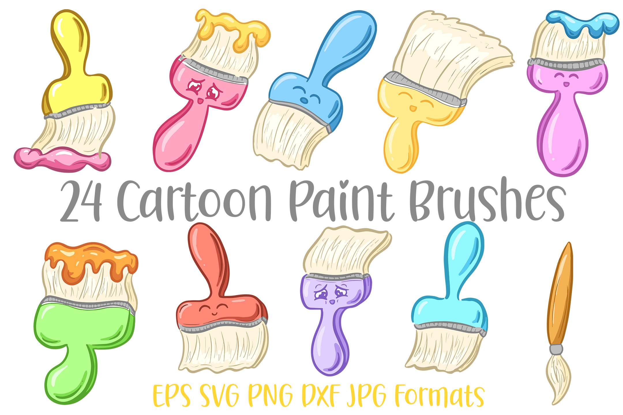 Cartoon Paint Brushes And Paint Cartoon Paint Brush Vector Art Icons 