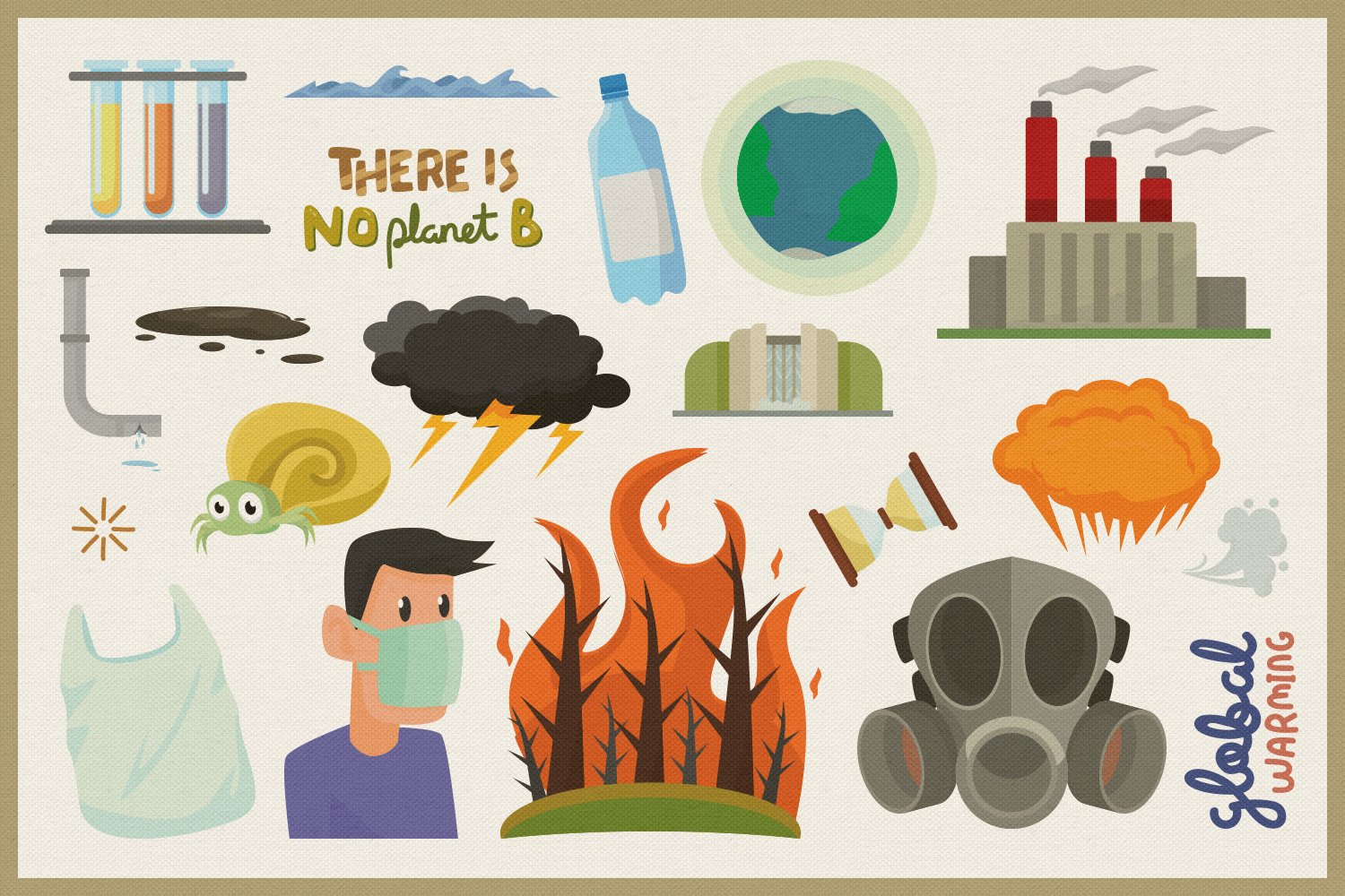 Climate Change Vector Clipart and Seamless Pattern