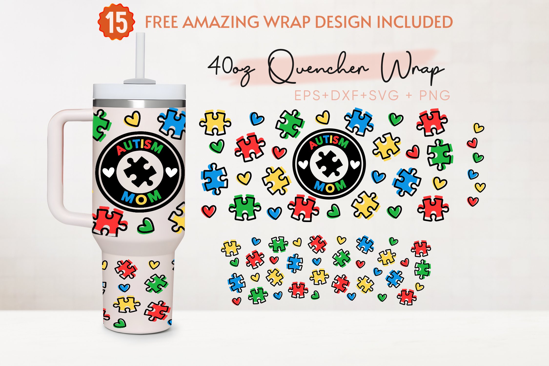 Autism Mom 40oz Quencher Tumbler, Awareness, Puzzle, Jigsaw
