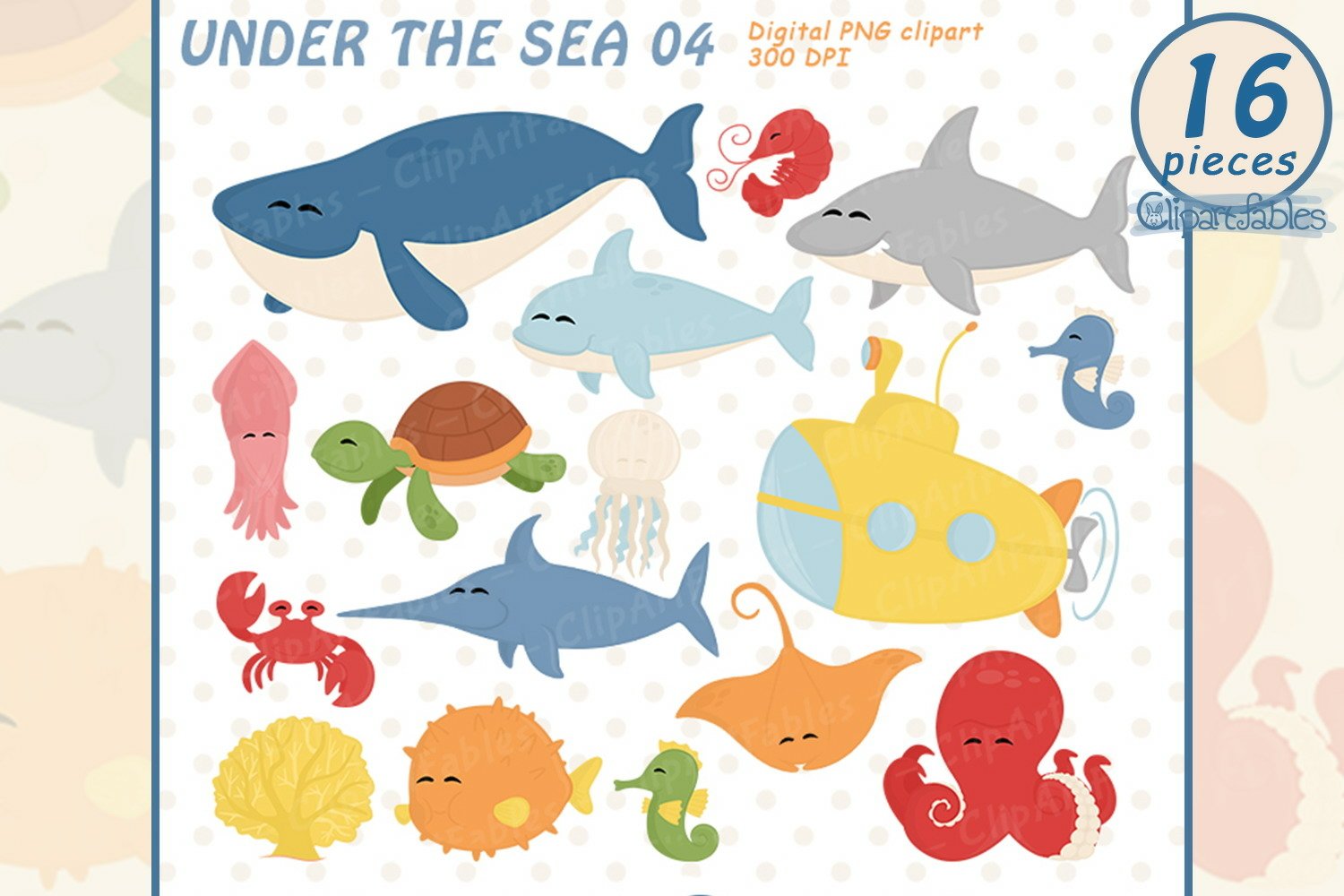 Under The Sea Cute Baby Animals Clipart Instant Download Illustrations Design Bundles