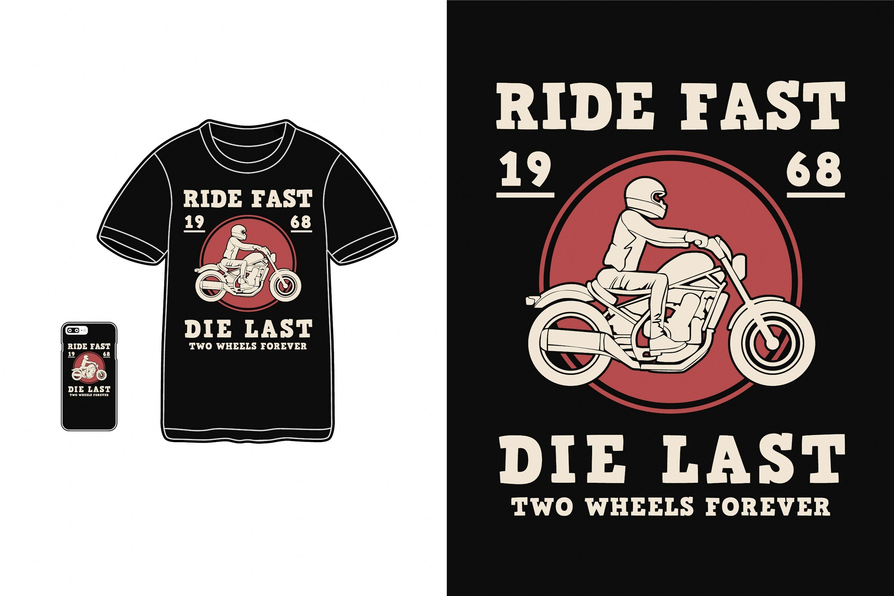 Ride fast die last, t shirt design silhouette retro style (1575923