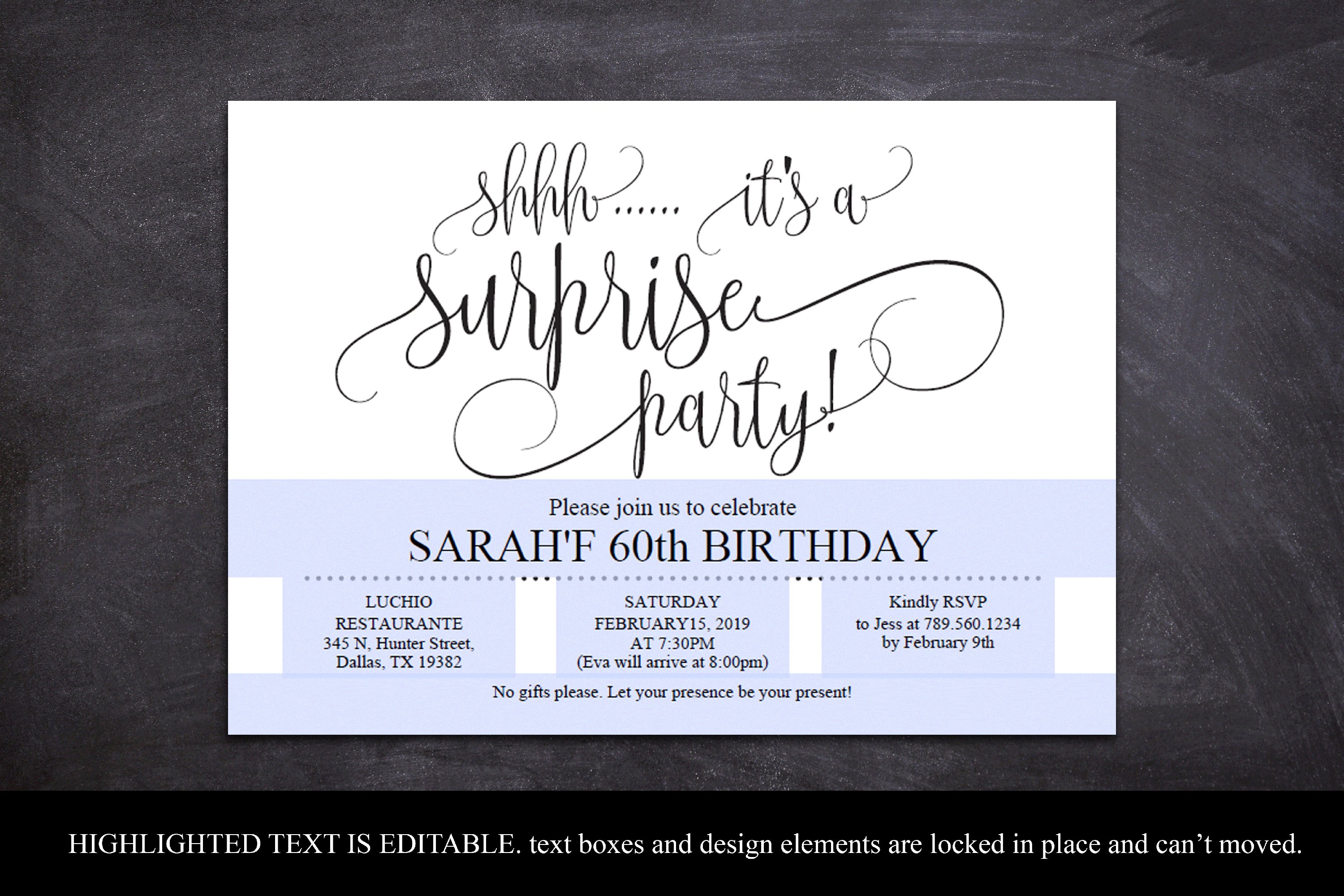 Surprise birthday invitation 60th birthday Party Black, image size:3000x2000