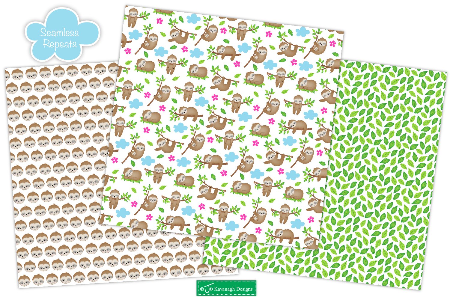 Sloth Digital Papers, Sloth Patterns, Cute Sloths -P30 (126598 ...