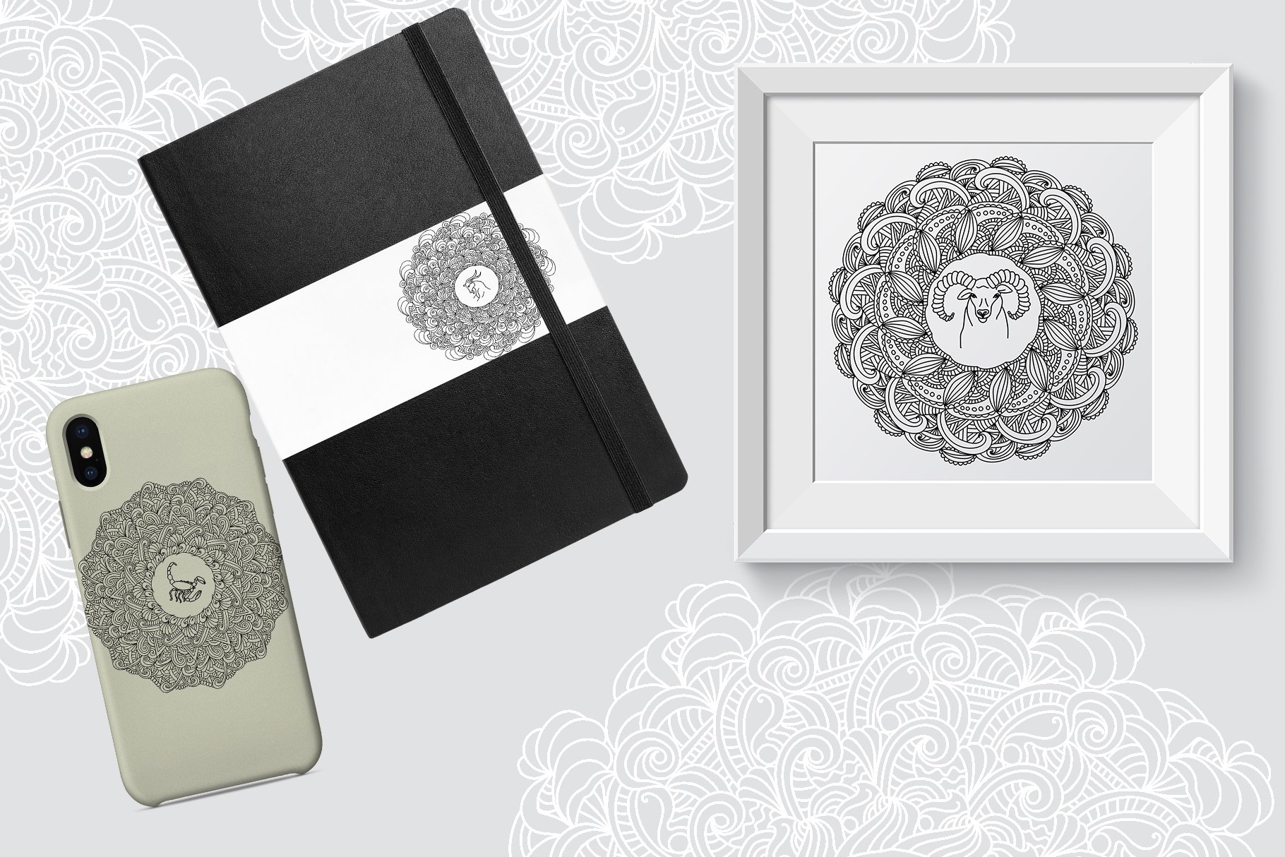 Zodiac Mandala Bundle, Set of 12 outline mandalas (1044564 ...