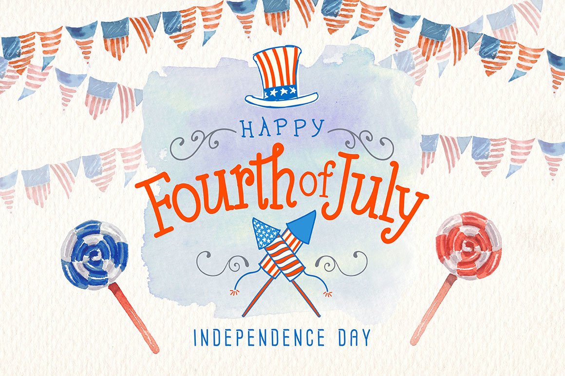 happy fourth of july handmade watercolor clipart set ...